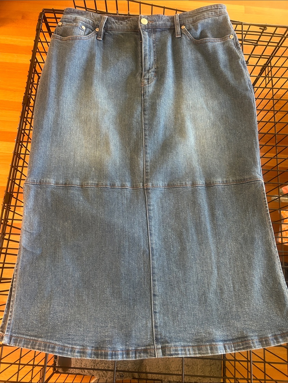 Classic Blue Denim Midi Skirt